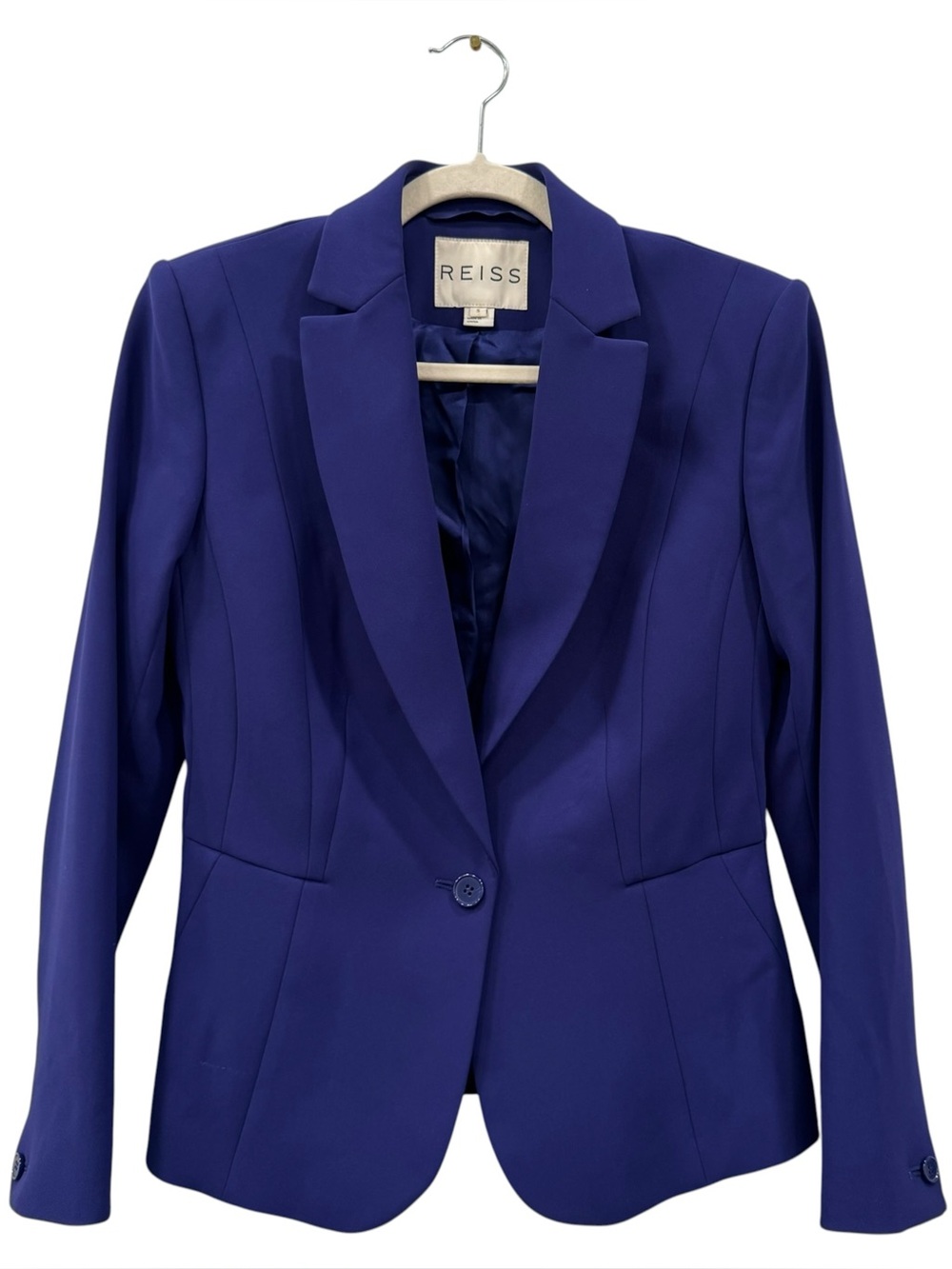 REISS Maddy Tailored Fitted Single Button Blazer Cobalt Blue Size Small